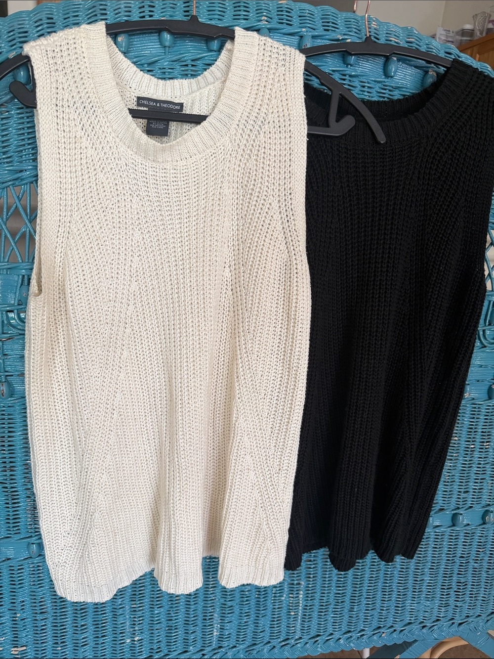 Bundle two Chelsea & Theodore knot tanks/vests. Cream and black size large